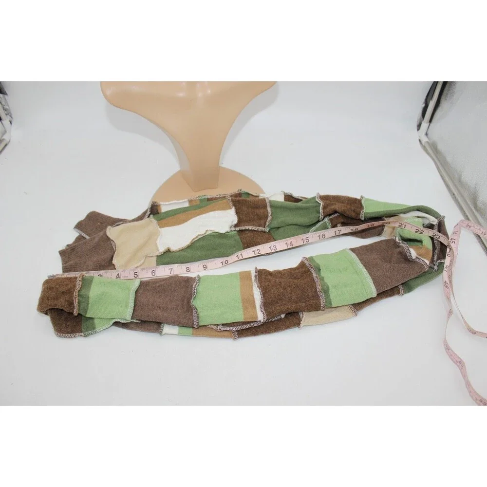 Scarf Upcycled Green Brown Whit Sweaters Winter Wedding ~8 ft Long Handmade Boho